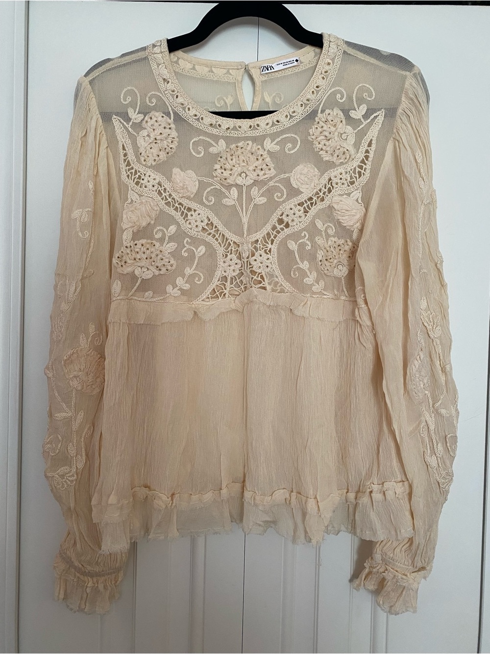 Zara Cream Embroidered Lace Yoke Tunic Top - Picture 3 of 8